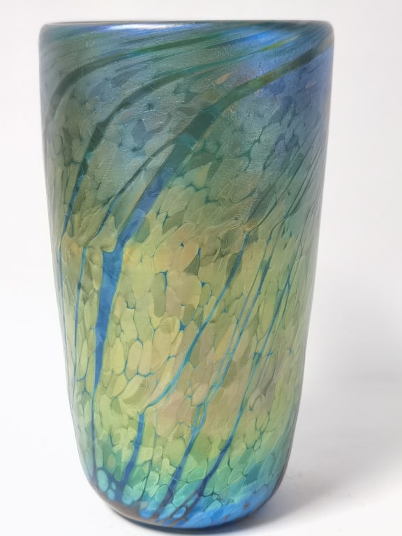 1992 Signed Iridescent Tree Bark Pattern Cylinder - 2