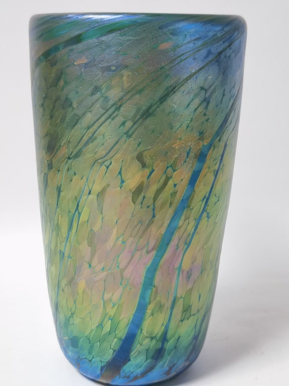 1992 Signed Iridescent Tree Bark Pattern Cylinder - 3