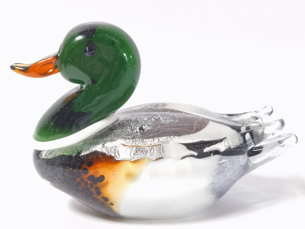 Murano Glass Mallory Duck Figurine: Murano Glass Mallory Duck Figurine, 5.5in by 4in