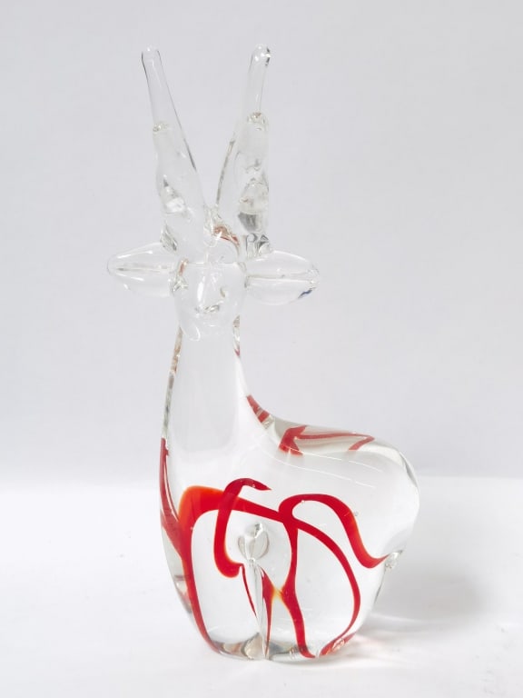 Vintage Murano Italy Red Swirl Clear Art Glass Gir: Vintage Murano Italy Red Swirl Clear Art Glass Giraffe, 8in