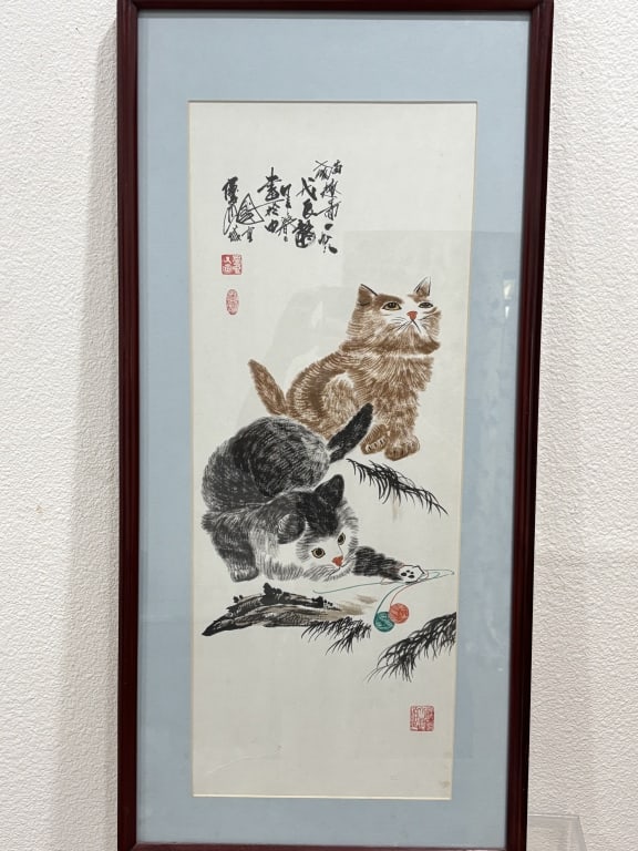 Vintage Chinese Cat Watercolor Painting, Cao Qing (1 of 6)