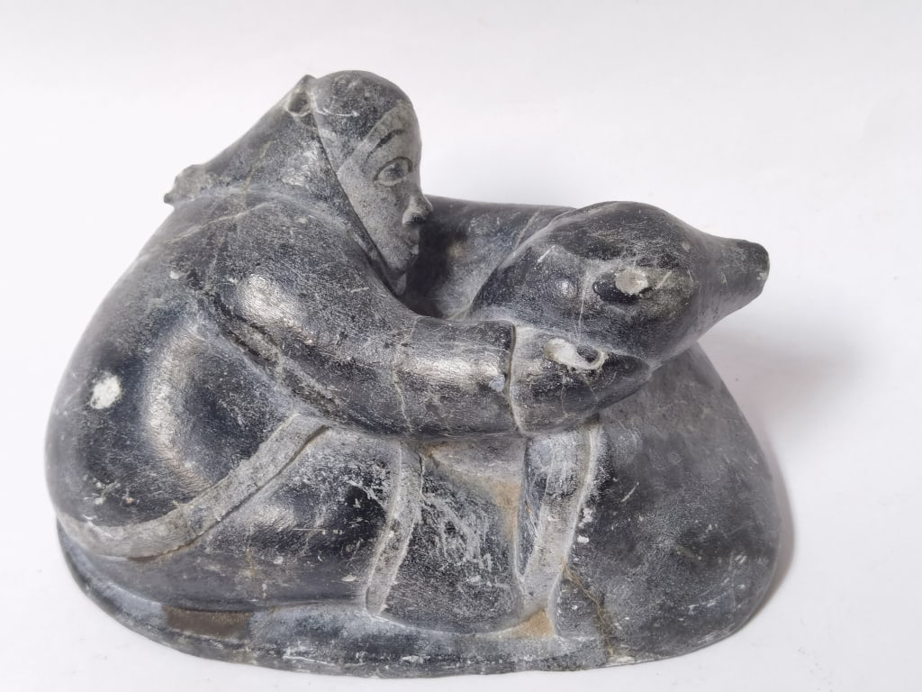 Vintage Signed Timotie Eskimo Soapston Carving (1 of 4)