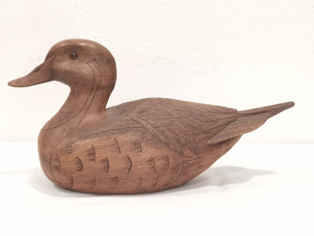 Vintage Faux Wood Waterfowl Figure: Vintage Faux Wood Waterfowl Figure, 14in by 7in by 5in