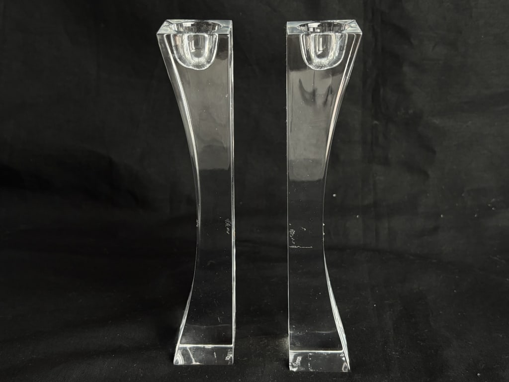 Pr. of Nambe "Kissing" Sculptural Crystal Candlest (1 of 8)