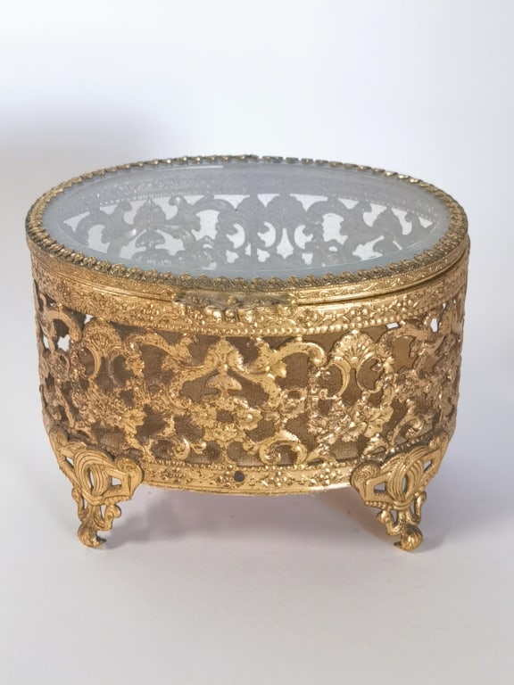 Vintage Ormolu & Filigree Glass Jewelry Casket (1 of 4)