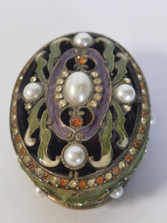 Nikky Filigree Jeweled & Enameled Oval Vanity Box (1 of 4)
