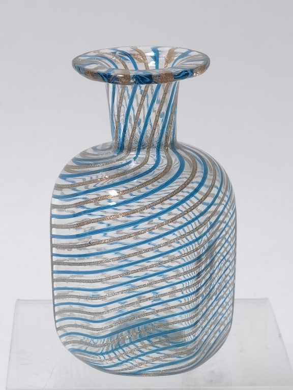 Vintage Murano Italy Blue/Silver Glitter Spiral Ar (1 of 4)