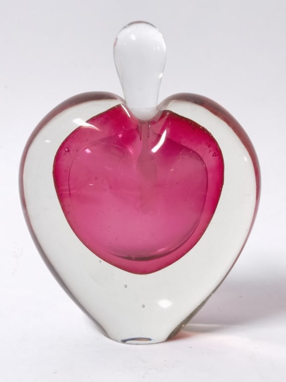 Vintage Clear Overcast Ruby Glass Heart Perfume Bo (1 of 2)