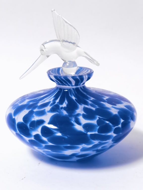 Vintage Cobalt Blue Splatter Art Glass Perfume Bot (1 of 3)