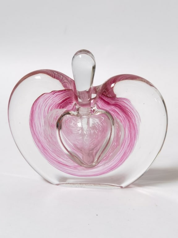 Pink Ribbon Pull Art Glass Heart Perfume Bottle