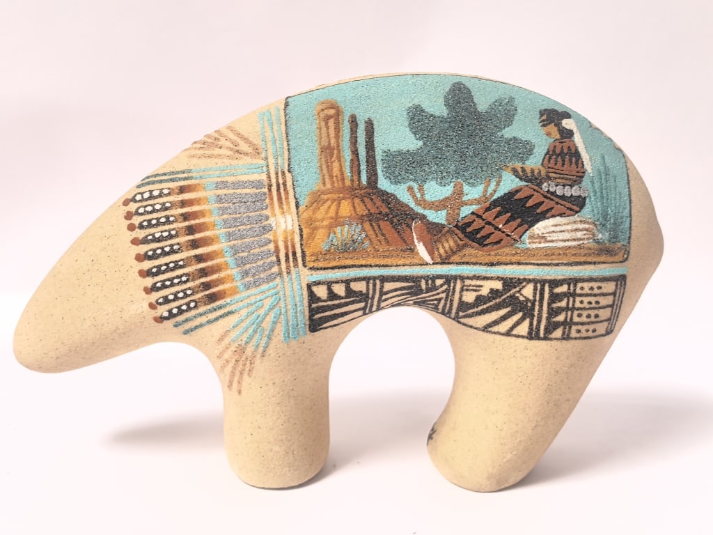Signed Whiterock Sand-Painted Ceramic Bear Fetish