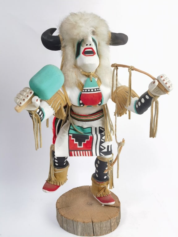 Vintage Signed Burbank Navajo Hopi White Buffalo K: Vintage Signed Burbank Navajo Hopi White Buffalo Kachina Doll, 18in