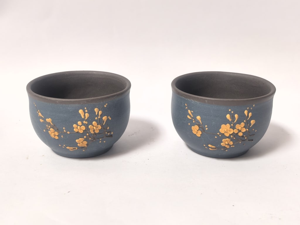 Vintage "Wen Xia" Chinese Carved YiXing ZiSha Cups (1 of 4)
