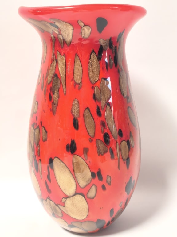 Murano Style Red Aventurine Splatter Glass Vase (1 of 5)