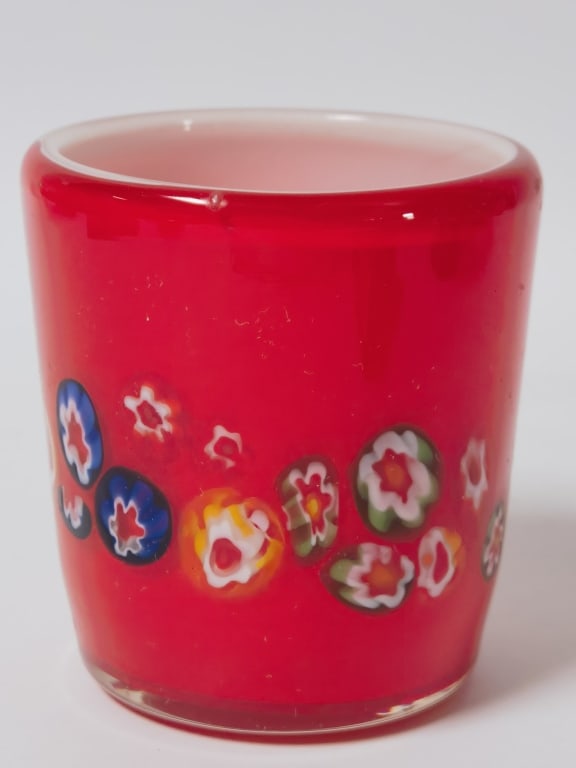 Murano Italy Millefiori Tumbler: Murano Italy Millefiori Tumbler, 3.5in by 3in
