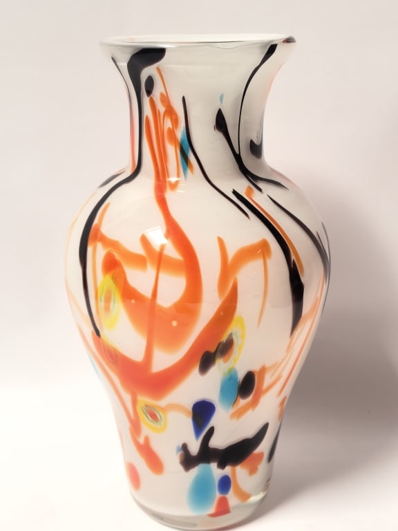 Murano Italy Opaque White Abstract Art Glass Vase (1 of 4)