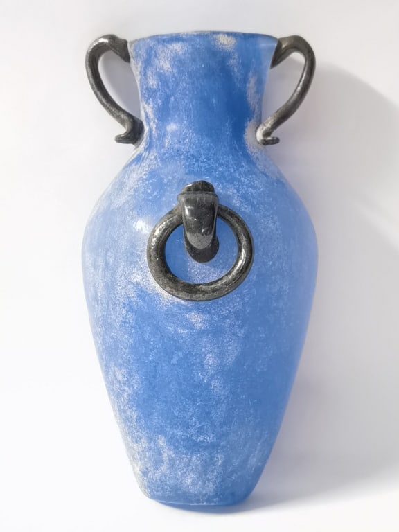 Design Guild Romania Blue Art Glass Wall Vase: Design Guild Romania Blue Art Glass Wall Vase, 10.25in