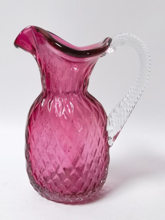 Vintage Angelo Rossi Studio Cranberry Glass Cruet: Vintage Angelo Rossi Studio Cranberry Glass Cruet, 7.25in by 5.5in
