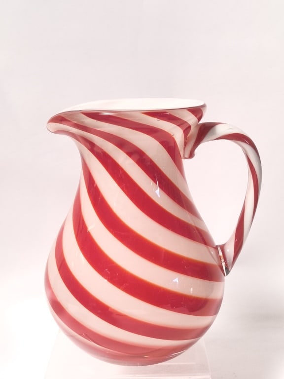 Murano Style Red & White Swirl Glass Pitcher (1 of 3)