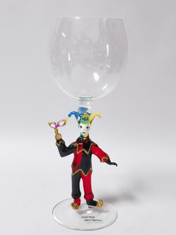 Vintage Venetian Glass Jester Wine Goblet (1 of 8)