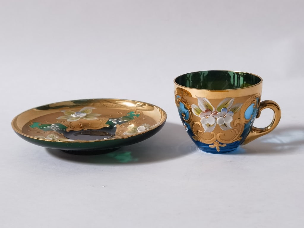 Vintage Murano Italy Gilt Hand Painted Blue Glass (1 of 4)
