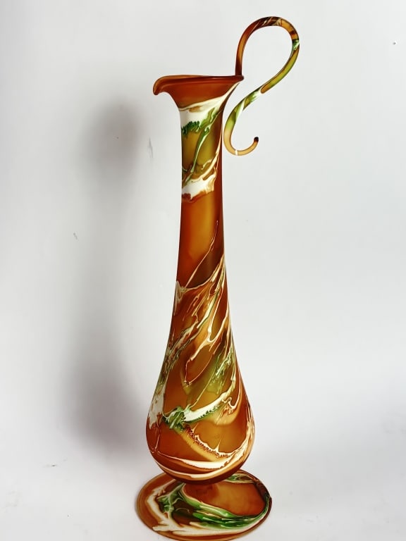 Vintage Marbled Art Glass Jack-in-the-Pulpit Ewer (1 of 4)