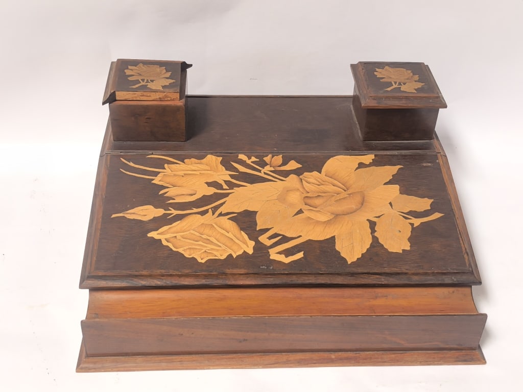 Antique Floral Marquetry Inkstand Desk Set (1 of 8)