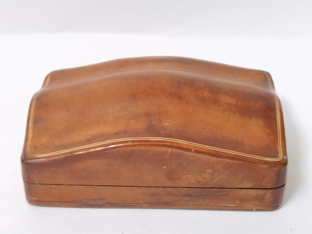 Vintage Italian Genuine Calf Leather Domed Station (1 of 5)