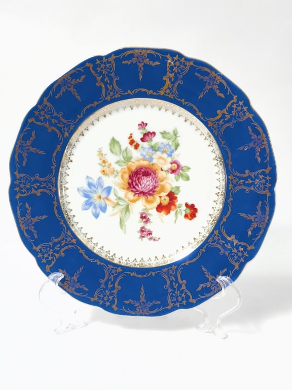 Vintage Czech Cobalt Blue and Gold Floral Dinner P (1 of 4)