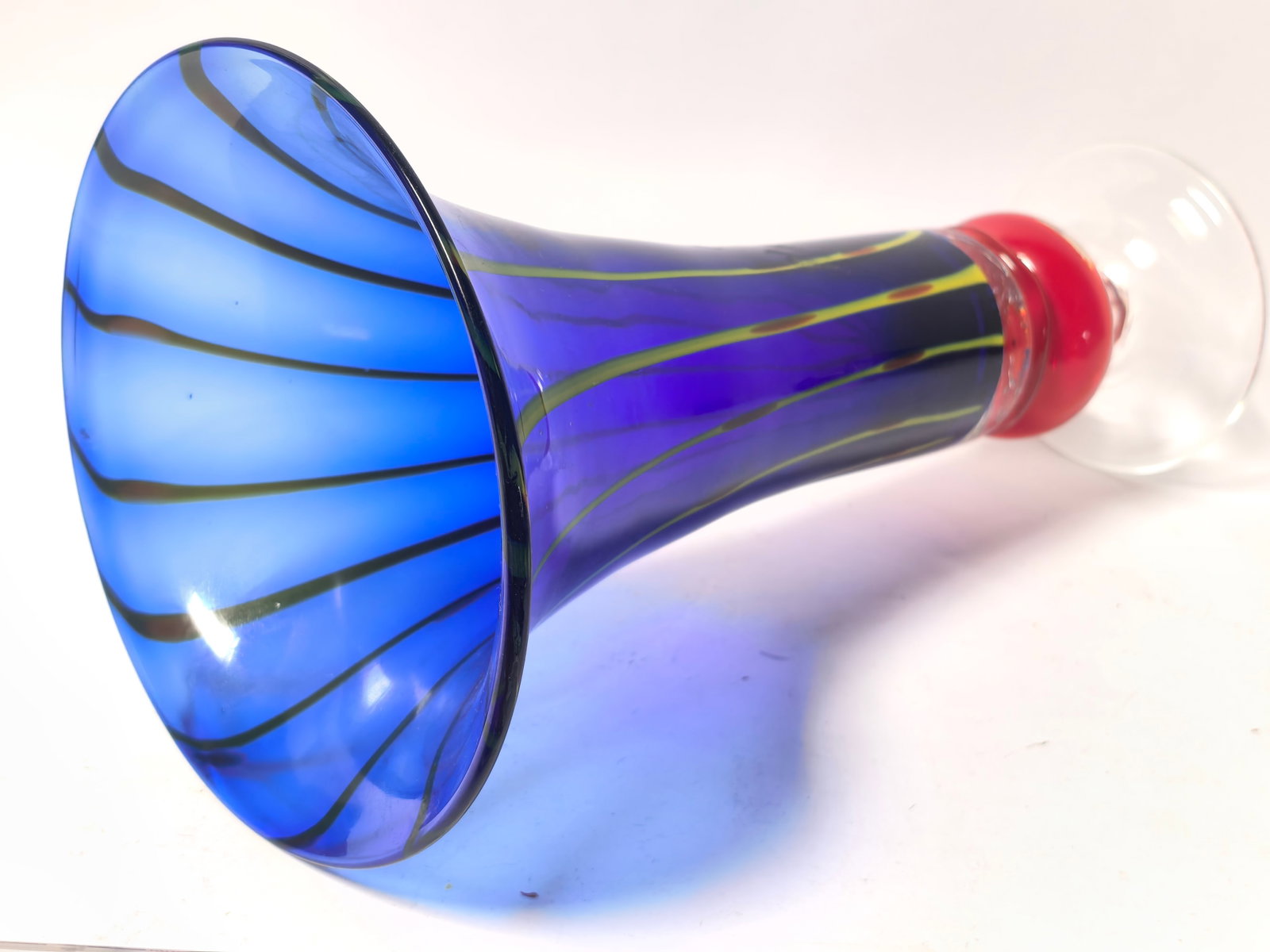 Modernist Cobalt & Pulled-Thread Glass Trumpet Vase - 2