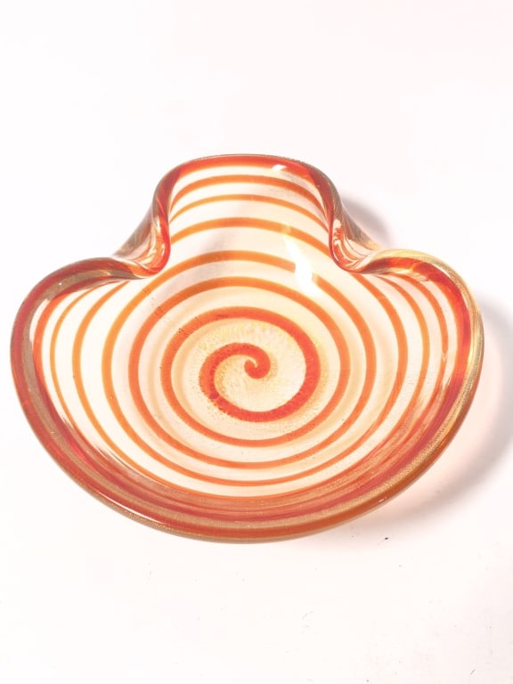 Mid-Century Murano Italy Orange Spiral Glass Bowl (1 of 6)