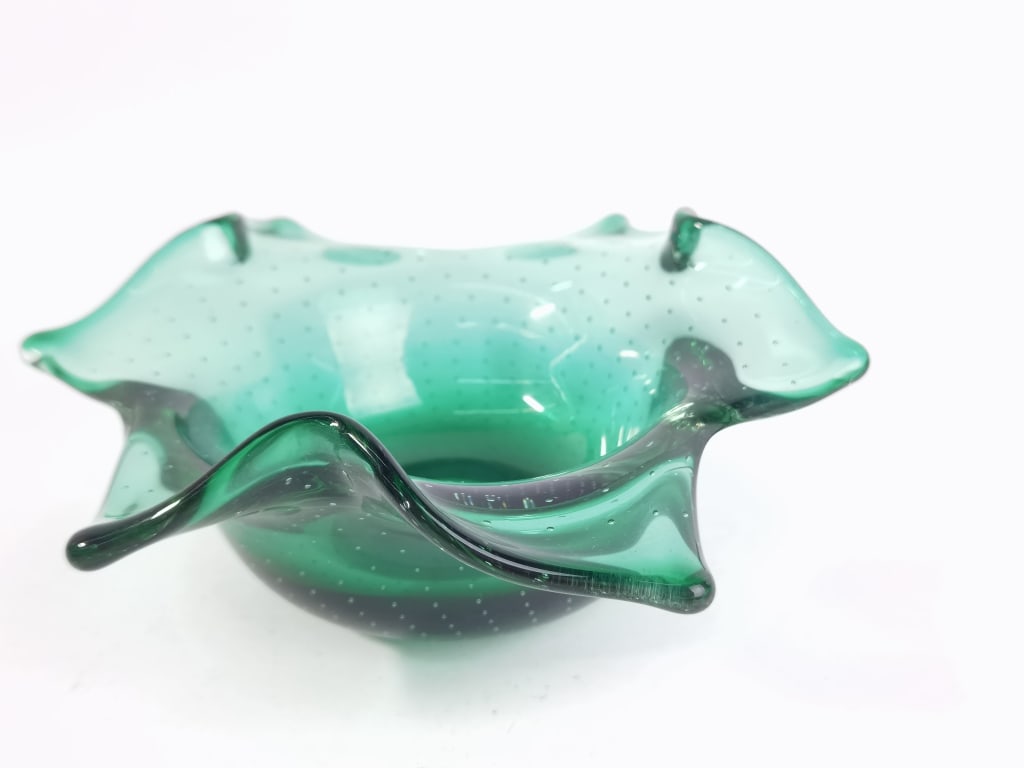 Vintage Murano Italy Controlled Bubble Green Glass (1 of 3)