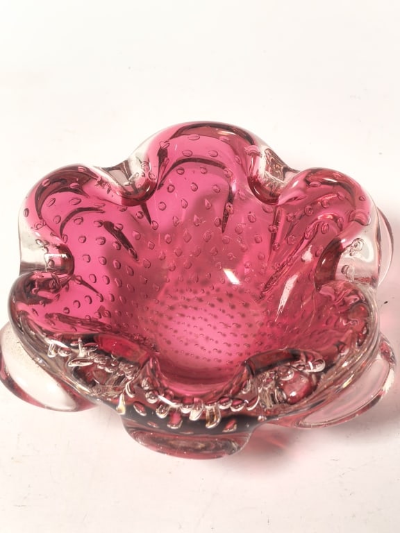 Murano Italy Cranberry Pink Bullicante Glass Bowl (1 of 4)