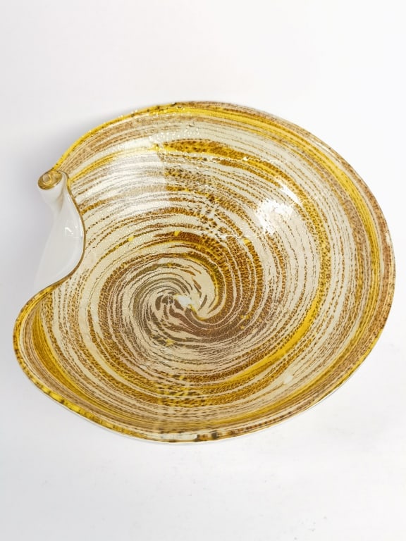 Vintage Murano Italy Glitter Gold Swirl Art Glass: Vintage Murano Italy Glitter Gold Swirl Art Glass Bowl, 9in