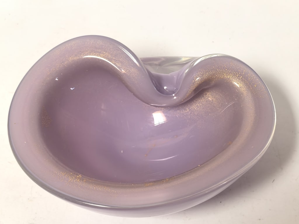 Murano Italy Gold Dust Lavender Cased Glass Bowl (1 of 6)