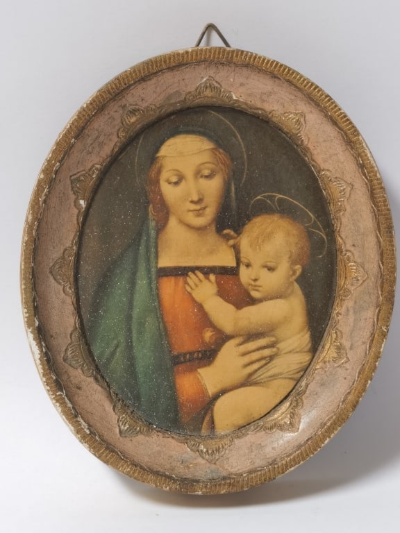 Vintage Italianate Madonna and Child Oval Plaque (1 of 3)
