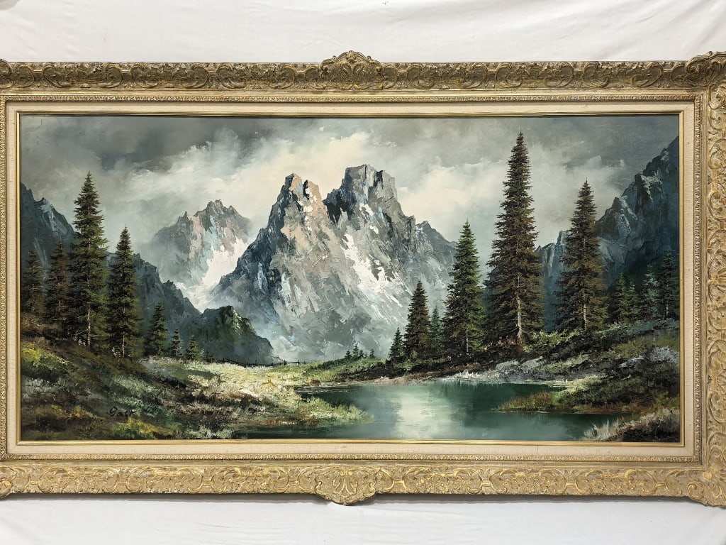Large Vintage Landscape Oil Painting Signed Gast: Large Vintage Landscape Oil Painting Signed Gast, 56.5in by 31.5in by 2in
