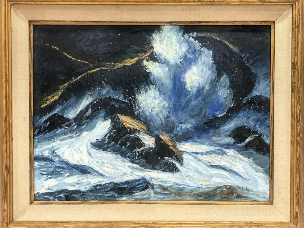 Vintage Sea Wave Oil Painting Signed McGatlin (1 of 4)