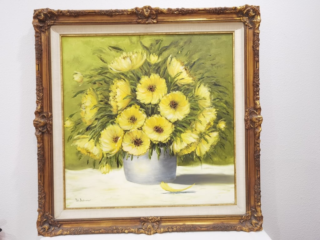 Signed Pat Bostrom Floral Still Life Oil Paintings: Signed Pat Bostrom Floral Still Life Oil Painting on Canvas, 37in by 37in