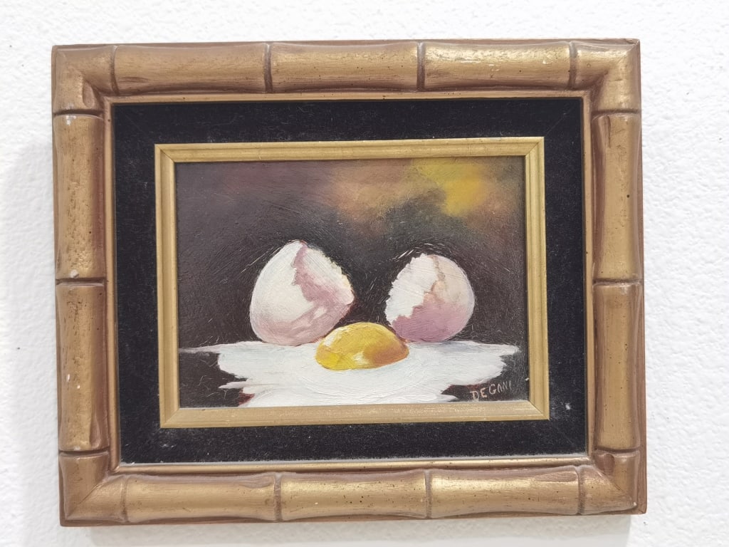 Signed Degani Egg Still Life Oil Painting on Board: Signed Degani Egg Still Life Oil Painting on Board, 10.5in by 8.75in