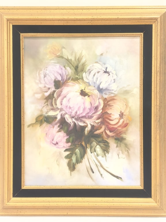 Vintage Floral Oil Painting Signed Yoko (1 of 3)