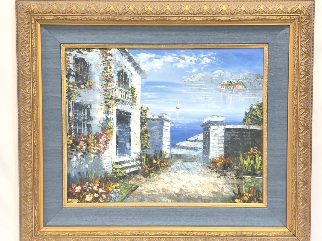 Vintage Courtyard Oil Painting Signed Jake (1 of 8)