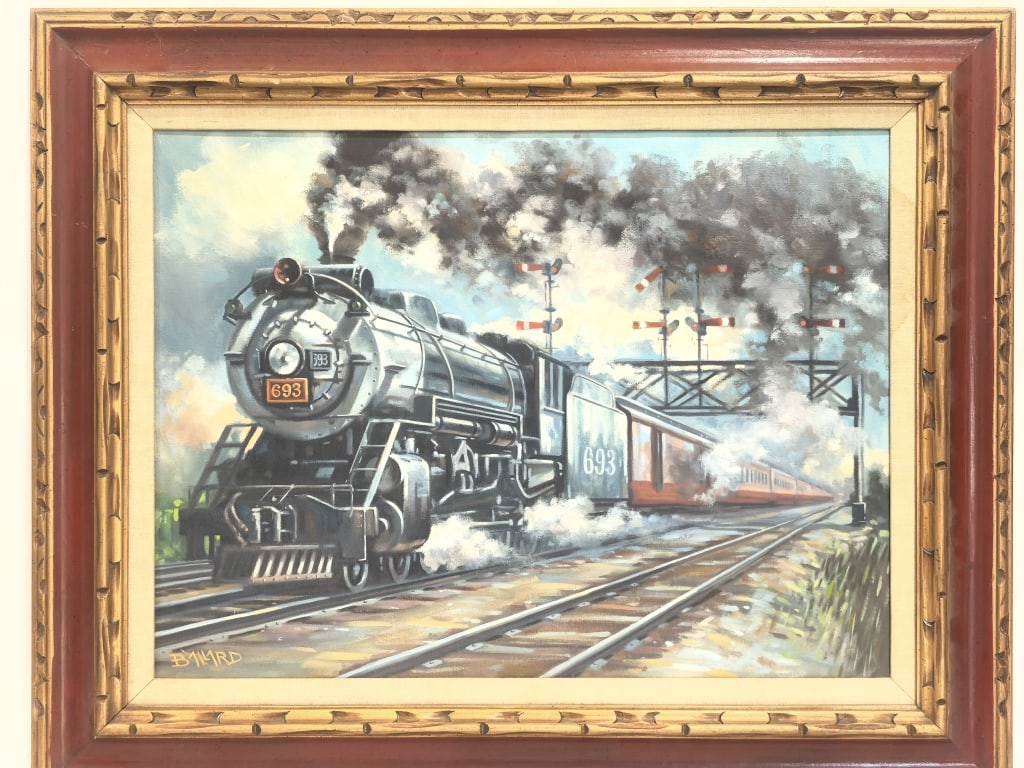 Vintage Steam Train Oil Painting Signed Ballard (1 of 6)