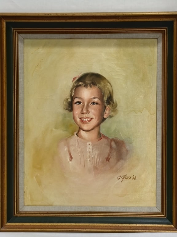 Vintage Young Girl Portrait Oil Painting Signed: Vintage Young Girl Portrait Oil Painting Signed Gittins, 25in by 21in