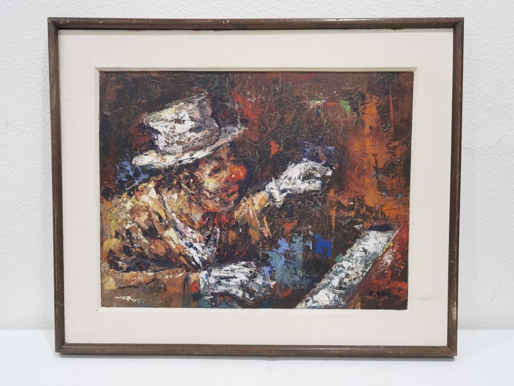 Signed Clifford Lee Clown Oil Painting on Panel (1 of 5)