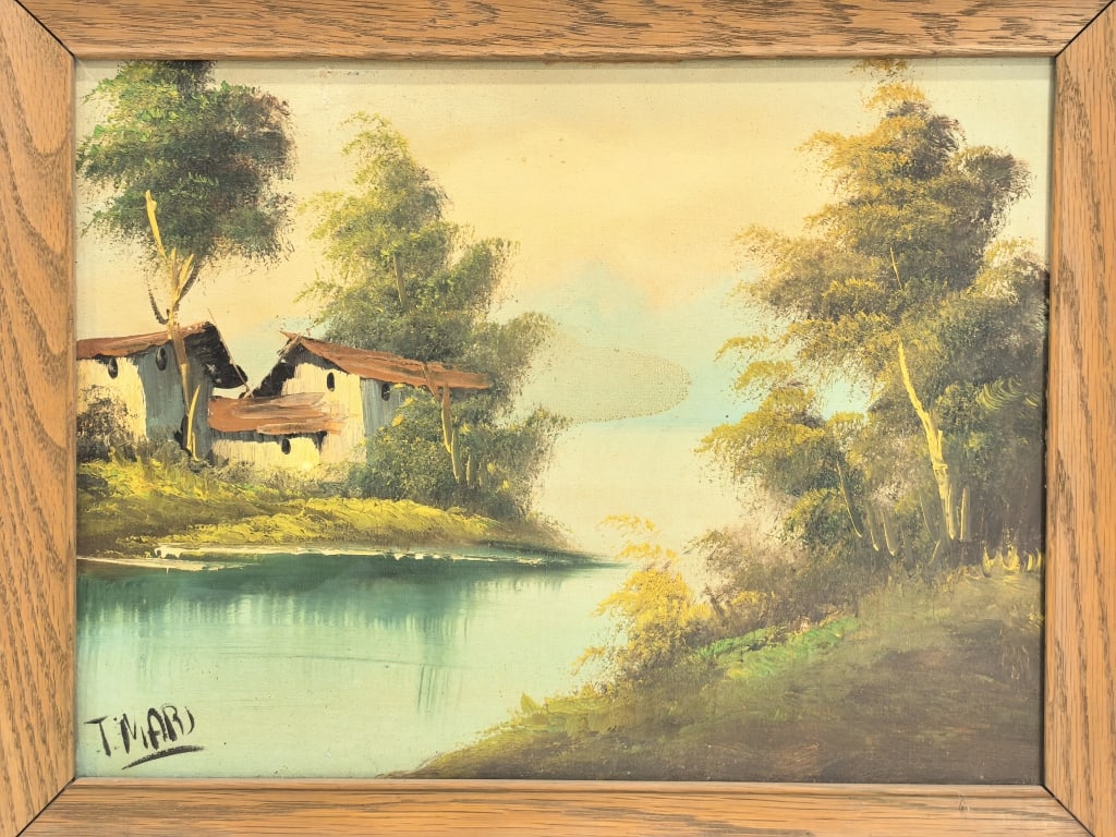 Vintage Landscape Oil Painting Signed T. Mari: Vintage Landscape Oil Painting Signed T. Mari, 18.75in by 14.75in