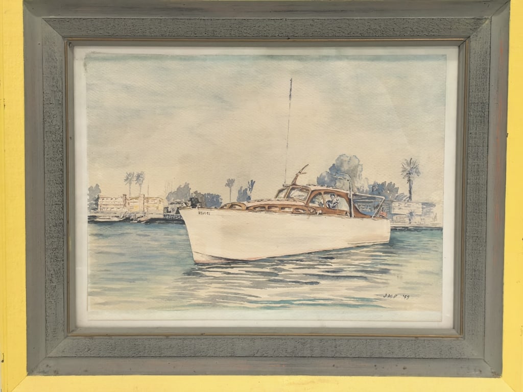 1959 Signed J.M.P. Sailboat Watercolor Painting (1 of 5)