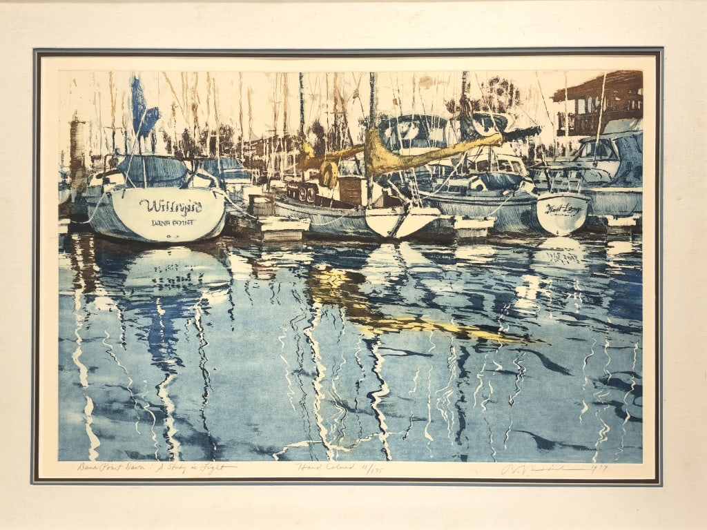 1979 Limited Ed. Signed Hand Colored "Dana Point D: 1979 Limited Ed. Signed Hand Colored "Dana Point Dawn: A Study in Light" Lithograph, 44.5in by 33in