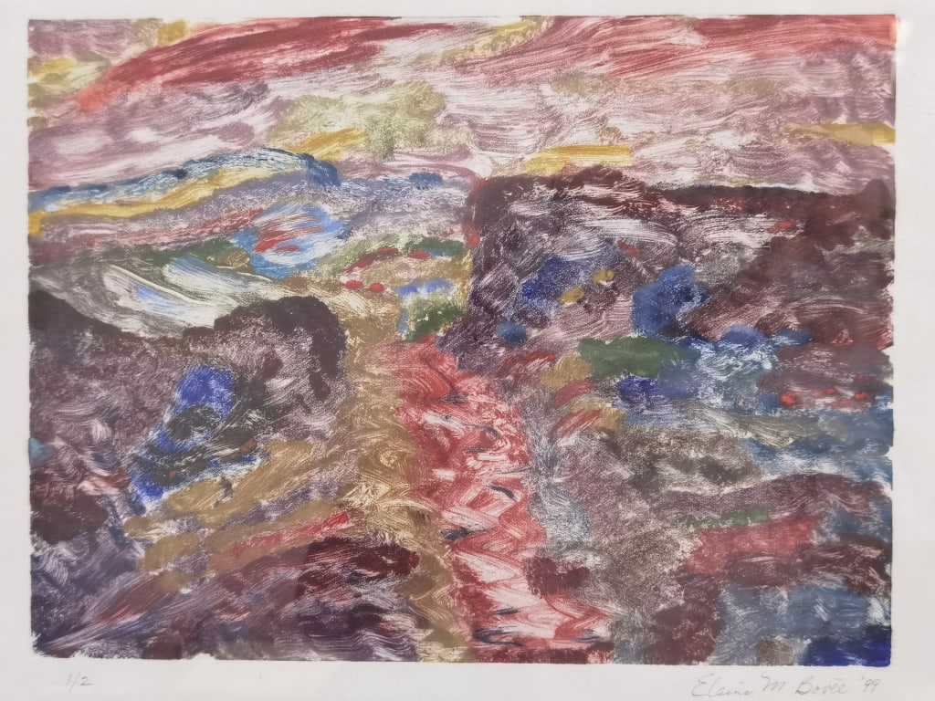 1999 Abstract Mix Media Painting, Signed Elaine Bo: 1999 Abstract Mix Media Painting, Signed Elaine Bovee, 16in by 20in