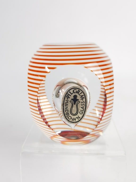 Pilgram Glass Hand Blown Orange Stripe Faceted Gla (1 of 4)
